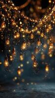 Delicate string lights create a magical atmosphere in a dimly lit setting for evening gatherings and celebrations photo
