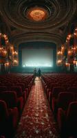 Beautiful vintage theater interior with two viewers exploring before the show starts photo