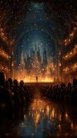 Majestic theater performance with glowing lights and festive decorations in a grand setting photo