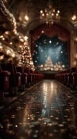 Holiday theater decorated with Christmas tree and festive lights creates a magical atmosphere for winter performances photo