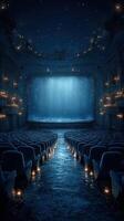 Mystical theater interior with a submerged stage illuminated by soft lights photo