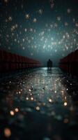 Mysterious ambiance of an empty theater with illuminated stars and reflections at night photo