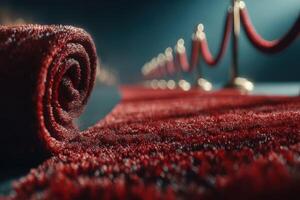 Elegant red carpet preparation for a glamorous event in a sophisticated venue photo
