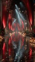 Elegant event venue with reflective floor and warm lighting for a magical experience during a nighttime celebration photo