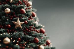 Decorative Christmas tree adorned with baubles and a star in a cozy setting during the holiday season photo