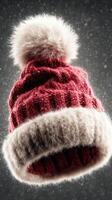Cozy red winter hat with pom-pom designed for chilly weather and holiday festivities photo