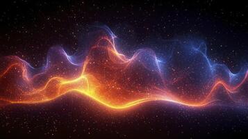 Abstract background with glowing waves and stars photo