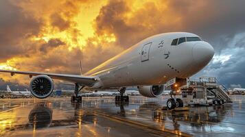A large airplane on a runway at an airport photo