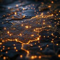 The map of europe with lights and network lines 3d rendering stock photo