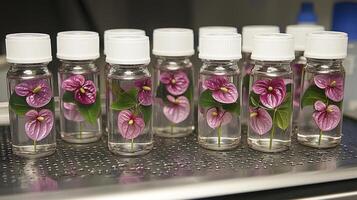 A row of bottles with flowers in them photo