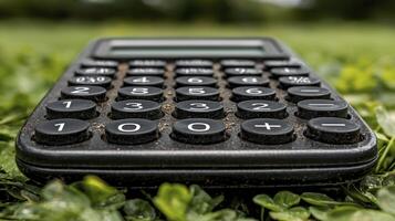 A calculator sitting on top of some grass photo