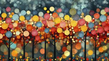 A painting of trees with colorful lights photo