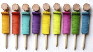 A row of toothpicks with colorful toothpicks on them photo