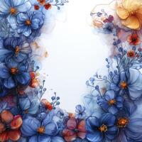 A beautiful floral frame with blue and orange flowers photo