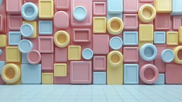 A colorful wall with many different colored plastic objects photo