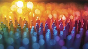 Many colorful people are standing in a crowd photo