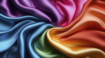 A rainbow colored silk fabric with a circular pattern photo