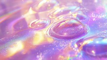 Bubbles in a purple liquid with rainbow colors photo
