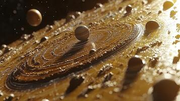 A close up of a gold object with many small objects photo