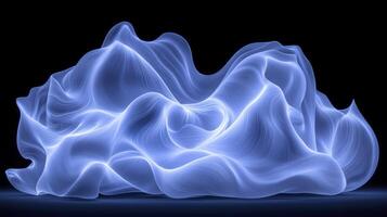 A blue glowing wave of smoke on a black background photo