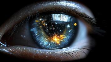The eye of a person with a galaxy in it photo