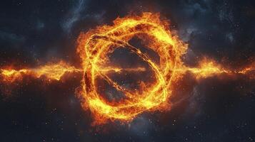 A ring of fire is shown in the middle of a dark background photo