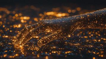 A hand reaching out to touch a glowing object photo