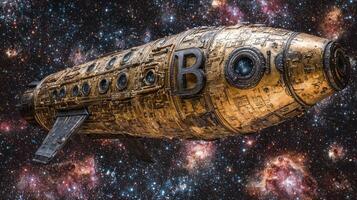 An old gold spaceship in space photo