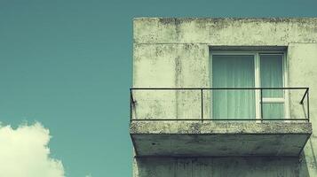 A window with a balcony and a cloud in the sky photo