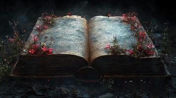 An old book with flowers on it photo