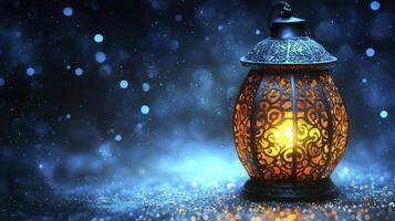 An ornate lamp with a glowing light on it photo