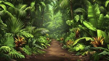 A jungle path through the jungle with lots of plants photo