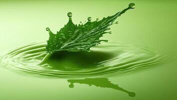 A leaf floating in water with drops of water photo