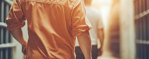 Two people walking in a correctional facility photo