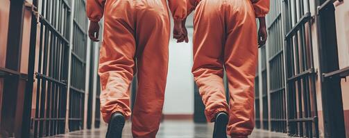 Inmates walking in prison photo