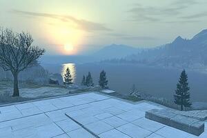 Sunrise over tranquil vista photo