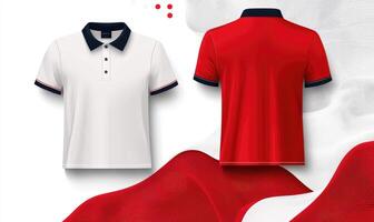 Red and white polo shirt mockup photo