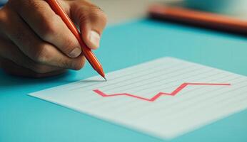 Hand drawing a fluctuating graph on paper photo