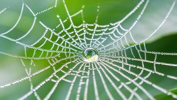 Dewdrop on a spiderweb, intricate web structure, captured in detail photo