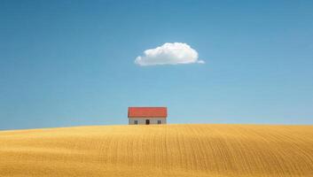 Small house on a golden hill, solitary cloud photo