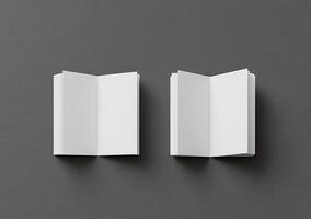 Blank brochures, open, on gray background photo