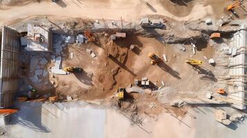 Construction workers at work on a construction site photo