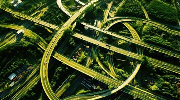 Aerial view of highway intersection in the city photo