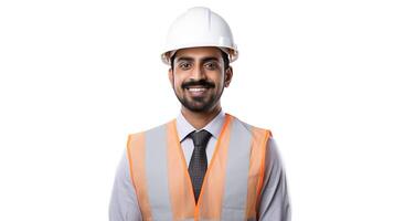 An indian man in a hard hat and vest photo