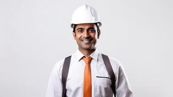 An indian man in a hard hat and tie photo