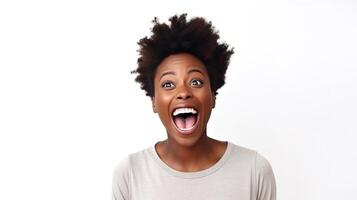 A woman with an open mouth and a surprised expression photo