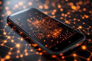Futuristic Smartphone with Digital Circuitry Concept for Technology Design photo