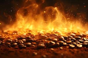 Roasting Coffee Beans Aromatic Experience with Fiery Sparks for Cafe s and Coffee Enthusiasts photo