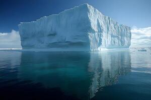 Majestic Iceberg Reflected in Arctic Waters Under Clear Blue Sky for Nature and Climate Themes photo
