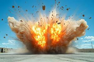 Fiery Explosion in Industrial Setting - Dramatic Scene for Action or Disaster Concepts photo